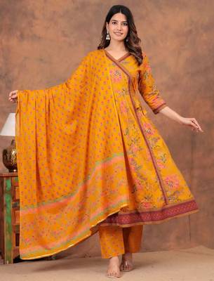 Premium quality beautiful pure cotton anarkali suit set with anrakha style 1