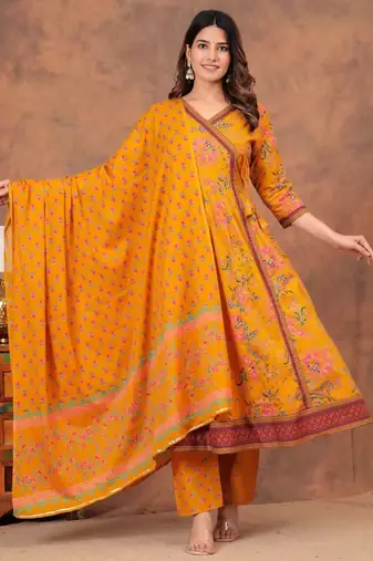 Premium quality beautiful pure cotton anarkali suit set with anrakha style