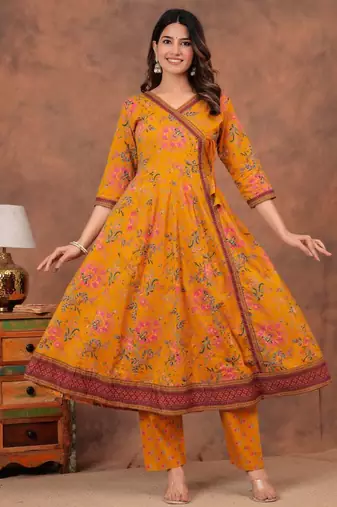 Premium quality beautiful pure cotton anarkali suit set with anrakha style