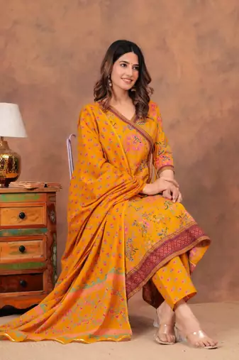 Premium quality beautiful pure cotton anarkali suit set with anrakha style