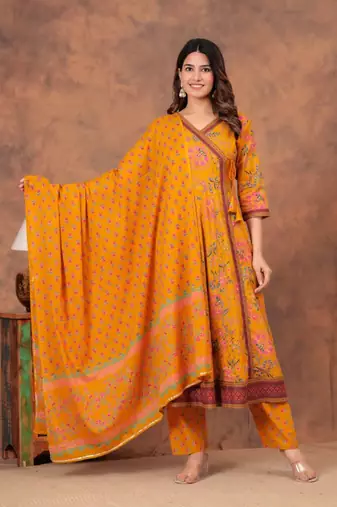 Premium quality beautiful pure cotton anarkali suit set with anrakha style