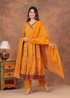Premium quality beautiful pure cotton anarkali suit set with anrakha style 5