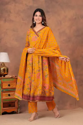 Premium quality beautiful pure cotton anarkali suit set with anrakha style
