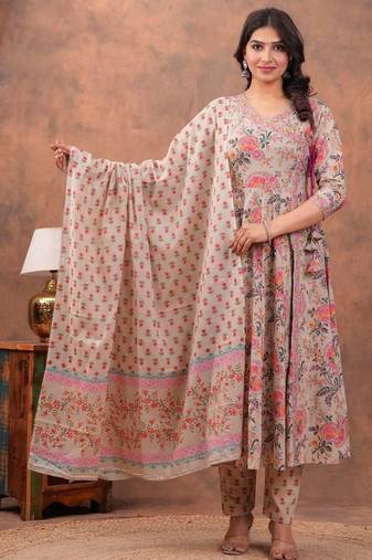 Premium quality beautiful pure cotton anarkali suit set with anrakha style