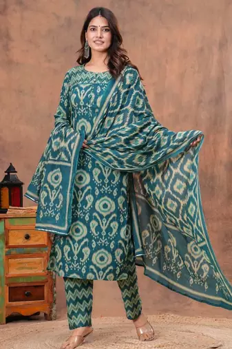 Premium quality beautiful cotton discharge print kurti pant