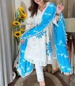 Jaipuri pure yellow cotton shiflly+lino fabric party wear dress with shiffon lahariya dupatta set