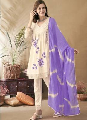 Jaipuri pure pink cotton shiflly+lino fabric party wear dress with shiffon lahariya dupatta set 2