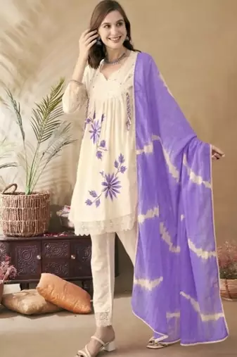 Jaipuri pure pink cotton shiflly+lino fabric party wear dress with shiffon lahariya dupatta set