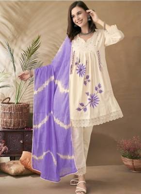 Jaipuri pure pink cotton shiflly+lino fabric party wear dress with shiffon lahariya dupatta set 5