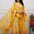 Yellow floral printed anarkali kurta set with dupatta