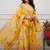 Yellow floral printed anarkali kurta set with dupatta