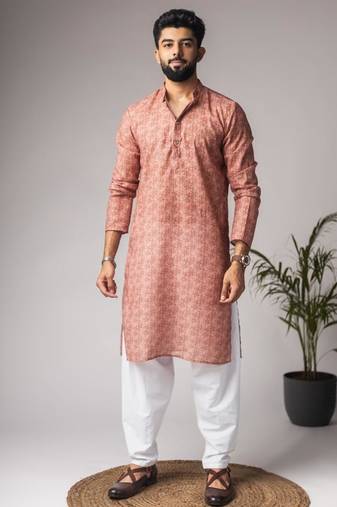 Light brown color blended linen weaved kurta for festive