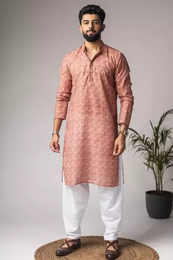 Light brown color blended linen weaved kurta for festive