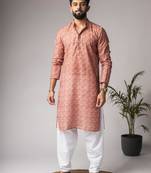 Light brown color blended linen weaved kurta for festive