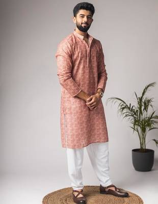 Light brown color blended linen weaved kurta for festive 3