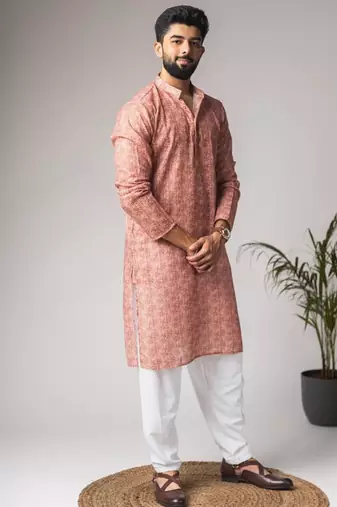 Light brown color blended linen weaved kurta for festive