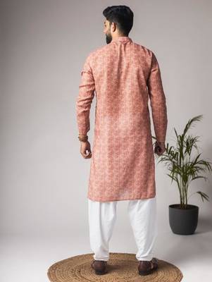 Light brown color blended linen weaved kurta for festive 4