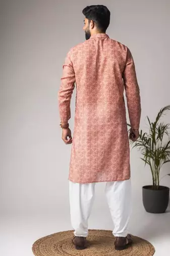 Light brown color blended linen weaved kurta for festive