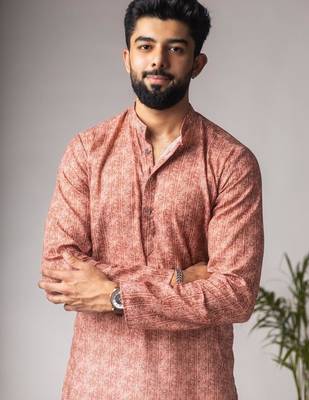 Light brown color blended linen weaved kurta for festive 5