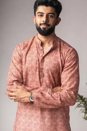 Light brown color blended linen weaved kurta for festive