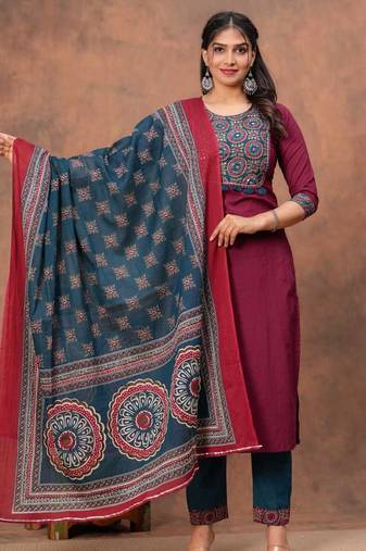 Yellow floral printed anarkali kurta set with dupatta