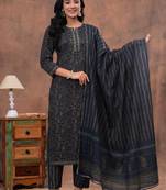 Bagru hand block printed cotton suit set for women kurti, pant & dupatta ethnic wear