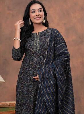 Bagru hand block printed cotton suit set for women kurti, pant & dupatta ethnic wear 4
