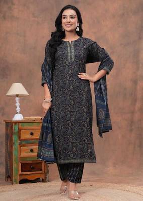 Bagru hand block printed cotton suit set for women kurti, pant & dupatta ethnic wear 5