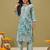 Hand embroidered floral printed blue cotton lucknowi chikankari co-ord set
