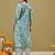 Hand embroidered floral printed blue cotton lucknowi chikankari co-ord set