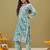 Hand embroidered floral printed blue cotton lucknowi chikankari co-ord set