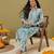 Hand embroidered floral printed blue cotton lucknowi chikankari co-ord set