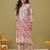 Hand embroidered floral printed peach cotton lucknowi chikankari co-ord set