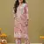 Hand embroidered floral printed peach cotton lucknowi chikankari co-ord set