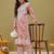 Hand embroidered floral printed peach cotton lucknowi chikankari co-ord set