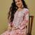 Hand embroidered floral printed peach cotton lucknowi chikankari co-ord set