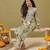 Hand embroidered floral printed green cotton lucknowi chikankari co-ord set