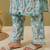 Hand embroidered floral printed blue cotton lucknowi chikankari co-ord set