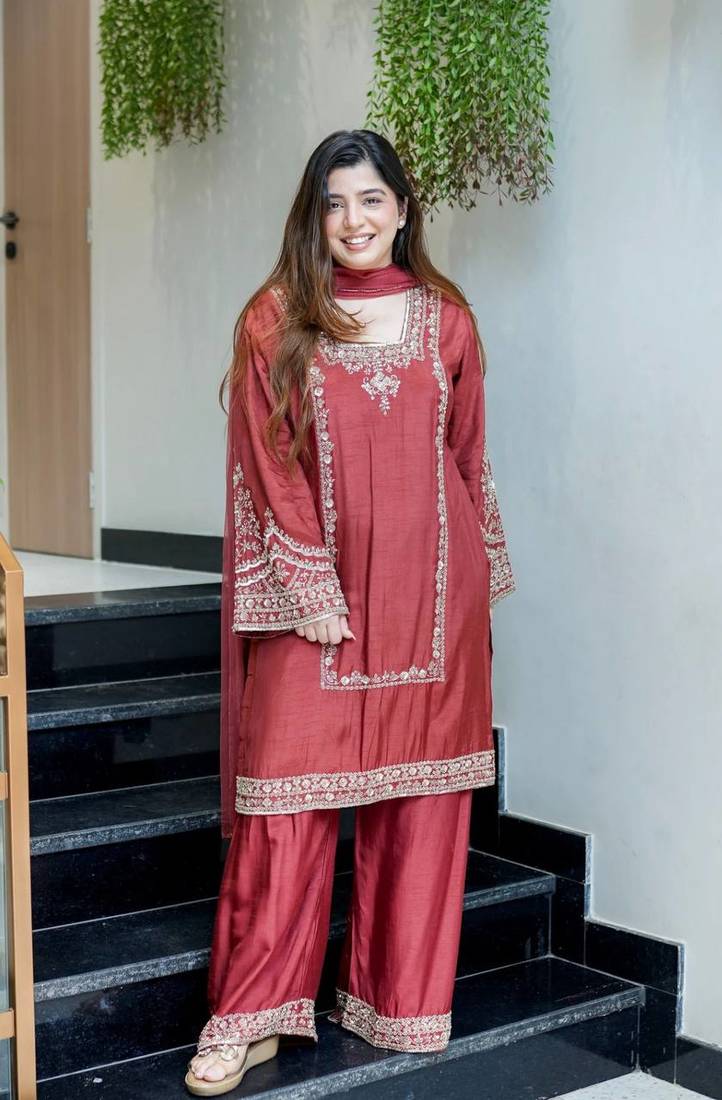 Elegant German Chiffon Suit Set with Embroidery Work