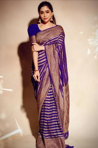 Blue Stripe Shimmer Handloom Mul Cotton Saree