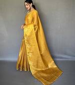 Gold Kanjivaram Style of tissue silk zari weaving border Pallu saree with Blouse