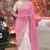 Half N Half Georgette Saree In Pink With Matching Blouse Piece