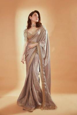 pre draped mauve gold crush tissue fabric prewrapped saree 1