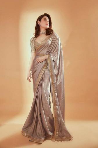 Mauve Gold Crush Tissue Fabric Prewrapped Saree