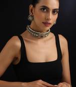 Gold plated green stone Kundan necklace set