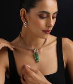 Gold plated green stone Kundan necklace set