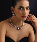 Gold plated red stone kundan necklace set