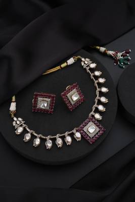 Gold plated red stone kundan necklace set 2