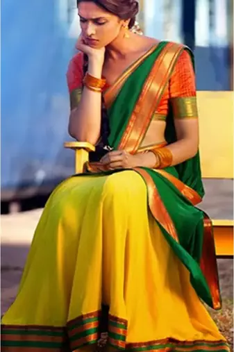 Yellow Khadi Georgette silk blend Saree