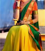 Yellow Khadi Georgette silk blend Saree
